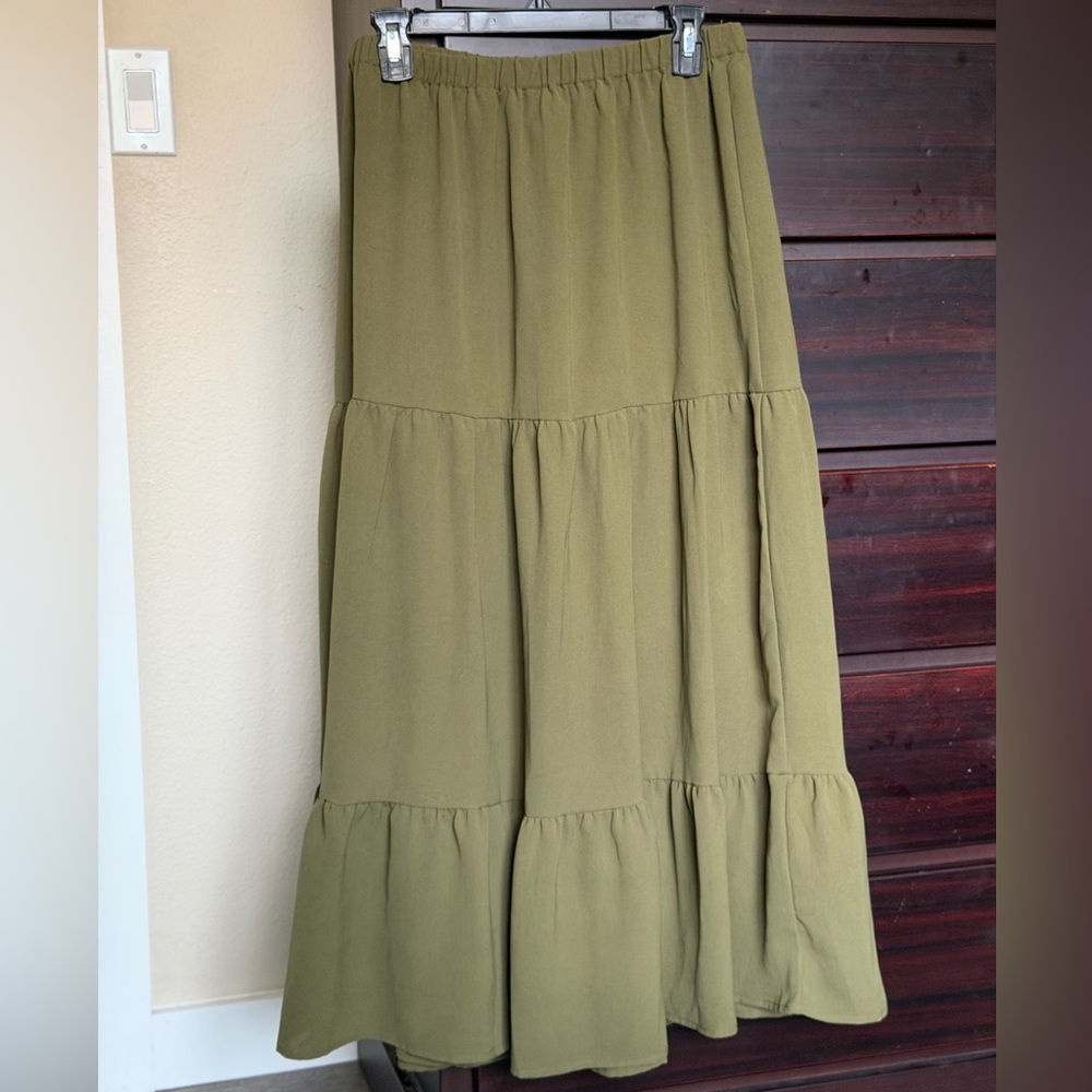 Cider Olive Tiered Maxi Skirt